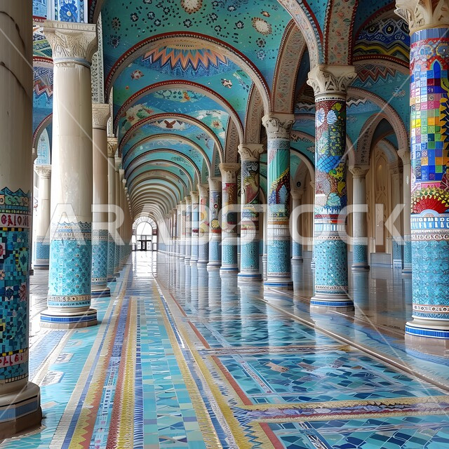 التصاميم والديكورات الداخلية الحديثة باللون الأزرق،  أماكن ومعالم دينية مقدسة, الفن الهندسي المعماري على الطراز الاسلامي للأعمدة والاقواس في مساجد المملكة العربية السعودية, نداء المسلمين لأداء الفرائض والصلوات, مفهوم العبادة والتقرب إلى الله