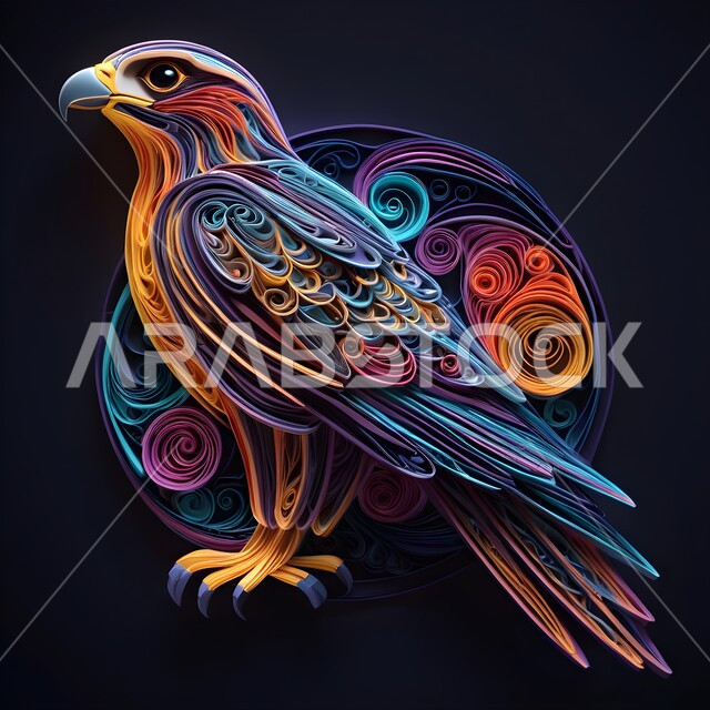 تنوع الثروة الحيوانية, تصميم ثلاثي الأبعاد بالورق الملون لطائر النسر حاد العينين يقف بشموخ، فنون يدويه تشكيليه، رمز القوة والتحدي، مفهوم الافتراس وحدة البصر, مجسم أوريغامي لشعار أحد الطيور الجارحة وحياة الحيوانات البرية, فن طي الورق، خلفية ملونة