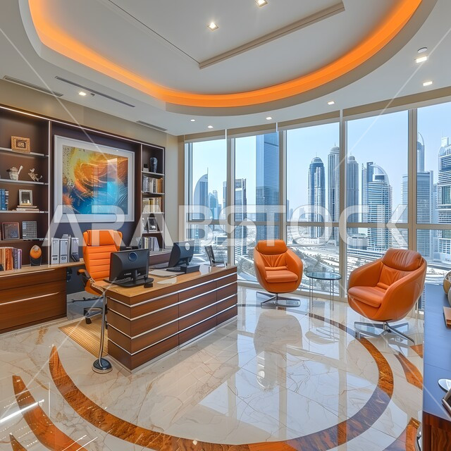 غرفة القراءة والجلوس، مكتب عمل بواجهه زجاجية كبيرة، الفن الهندسي المعماري المتطور، تصميم عصري حديث لمكاتب الشركات السعودية، تصاميم داخلية وديكورات راقية مع اثاث فاخر ومريح للغرف مكتبية