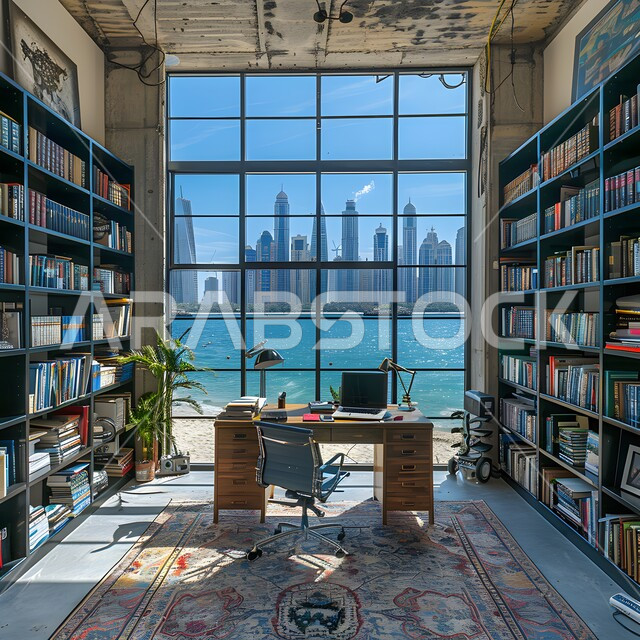 غرفة القراءة والجلوس، مكتب عمل بواجهه زجاجية كبيرة، الفن الهندسي المعماري المتطور، تصميم عصري حديث لمكاتب الشركات السعودية، تصاميم داخلية وديكورات راقية مع اثاث فاخر ومريح للغرف مكتبية