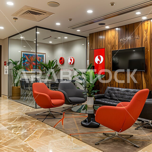 تصميم عصري لمكاتب شركات المملكة العربية السعودية, تصاميم داخلية وديكورات راقية على الطراز الحديث, تجهيزات مكتبية حديثة بأثاث أنيق ومريح، واجهات زجاجية ضخمة في مكتب العمل