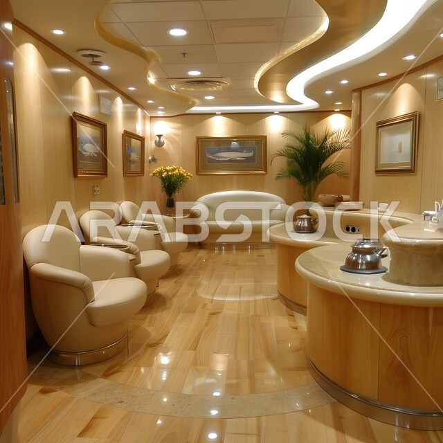 كاونتر الاستقبال في المراكز والشركات الفاخرة، الديكور الداخلي لقسم الاستقبال والاستعلامات في لوبي احد فنادق المملكة العربية السعودية، التصاميم الفنية الداخلية المعاصرة، ديكورات راقية حديثة