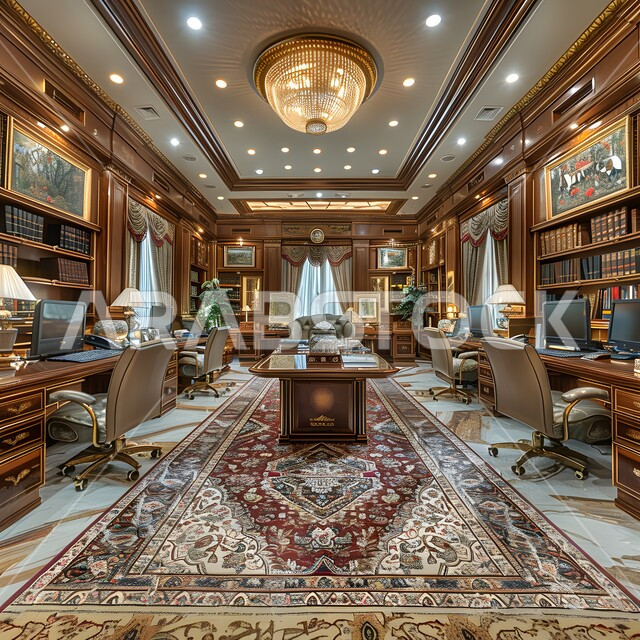 Modern designs for Saudi offices, modern office equipment, elegant and comfortable furniture, elegant interior designs and decorations in a modern style, waiting room in a company, huge glass facades in work offices