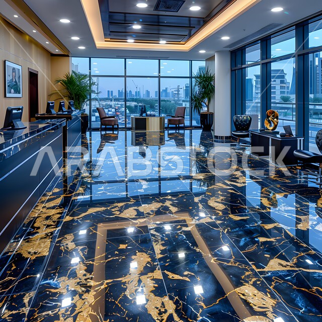 تصاميم و ديكورات داخلية راقية على الطراز الحديث, تجهيزات مكتبية حديثة وأثاث أنيق ومريح، صالة الانتظار في إحدى الشركات, تصاميم عصرية لمكاتب السعودية، واجهات زجاجية ضخمة في مكاتب العمل