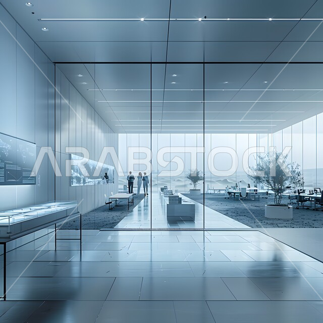 ديكورات و تصاميم داخلية راقية على الطراز الحديث, تجهيزات مكتبية حديثة وأثاث أنيق ومريح، صالة الانتظار في إحدى الشركات, تصاميم عصرية لمكاتب السعودية، واجهات زجاجية ضخمة في مكاتب العمل