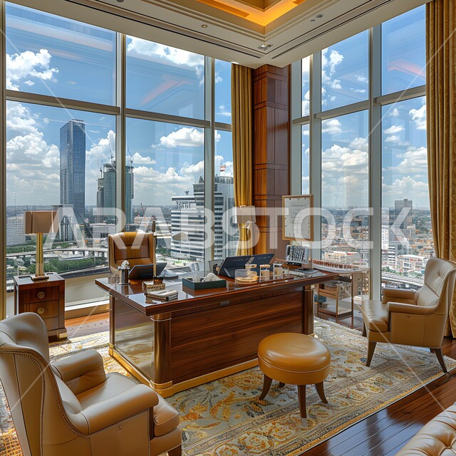 تصميم عصري لمكاتب شركات المملكة العربية السعودية, تصاميم داخلية وديكورات راقية على الطراز الحديث, تجهيزات مكتبية حديثة بأثاث أنيق ومريح، واجهات زجاجية ضخمة في مكتب العمل