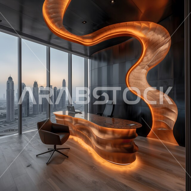 تجهيزات مكتبية حديثة بأثاث أنيق ومريح، تصميم عصري لمكاتب شركات المملكة العربية السعودية, تصاميم داخلية وديكورات راقية على الطراز الحديث,  واجهات زجاجية ضخمة في مكتب العمل