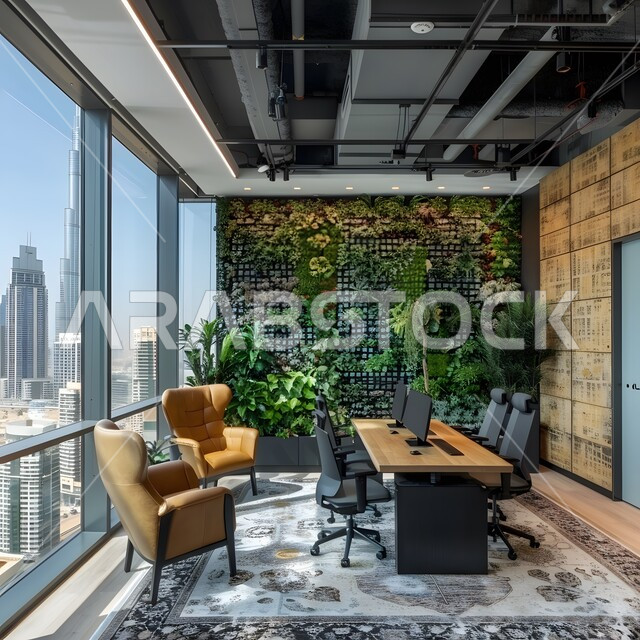 تجهيزات مكتبية حديثة بأثاث أنيق ومريح، تصميم عصري لمكاتب شركات المملكة العربية السعودية, تصاميم داخلية وديكورات راقية على الطراز الحديث,  واجهات زجاجية ضخمة في مكتب العمل