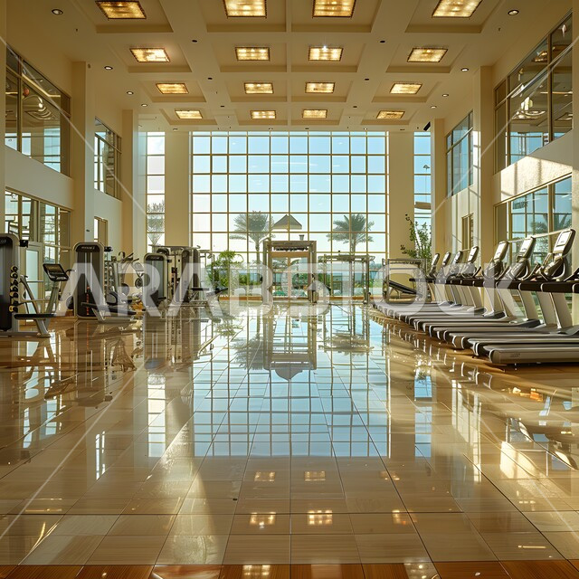  جيم راقي مجهز بمعدات وأثقال الرياضات العديدة، تمارين رفع الأثقال في صالة الحديد، اماكن للحفاظ على الصحة واللياقة البدنية، النوادي الرياضية في المملكة العربية السعودية، القاعه الداخلية للنادي الرياضي