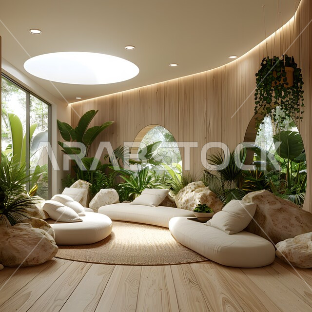 الديكورات الداخلية الراقية للفلل والشقق السكنية في المملكة العربية السعودية، غرفة معيشة مع أثاث منزلي فاخر بالألوان الراقية، اكسسوارات وتحف عصرية، التصاميم الأنيقة لغرف الجلوس المريحة على الطراز الحديث