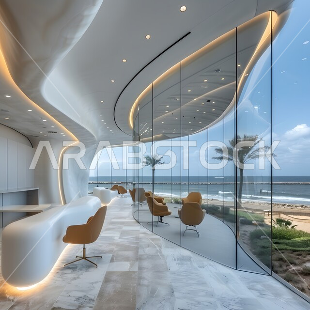 كاونتر الاستقبال في المراكز والشركات الفاخرة، الديكور الداخلي لقسم الاستقبال والاستعلامات في لوبي احد فنادق المملكة العربية السعودية، التصاميم الفنية الداخلية المعاصرة، ديكورات راقية حديثة