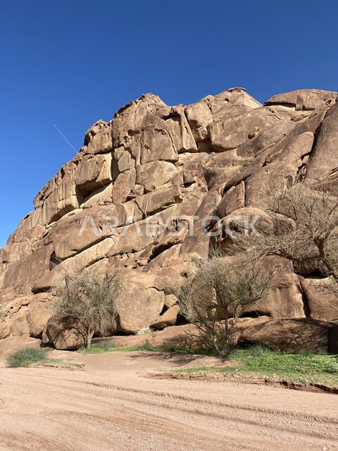 Natural rock formations and formations in Al-Ula Governorate in the Kingdom of Saudi Arabia, desert areas and mountainous heights, peaks and rocky mountains