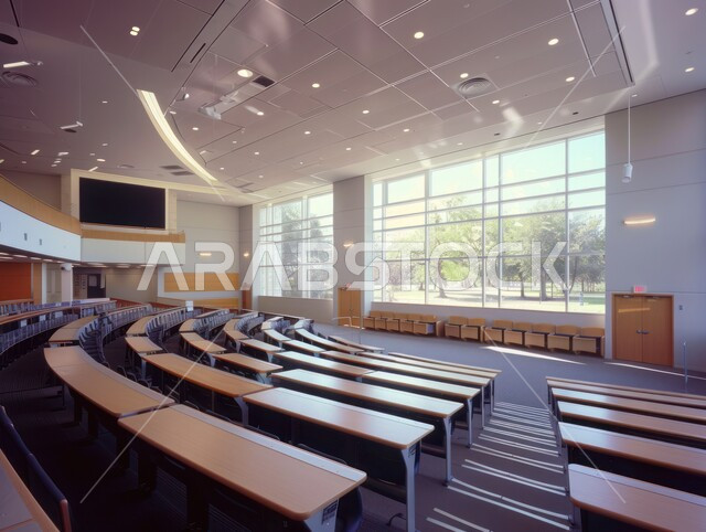 الإنتباه والتركيز والإستماع إلى المحاضرة، قاعة محاضرات جامعية حديثة ذات نوافذ كبيرة, ورش عمل ودورات تدريبية في السعودية، التعليم العالي في الجامعات والكليات الأكاديمية في المملكة العربية السعودية