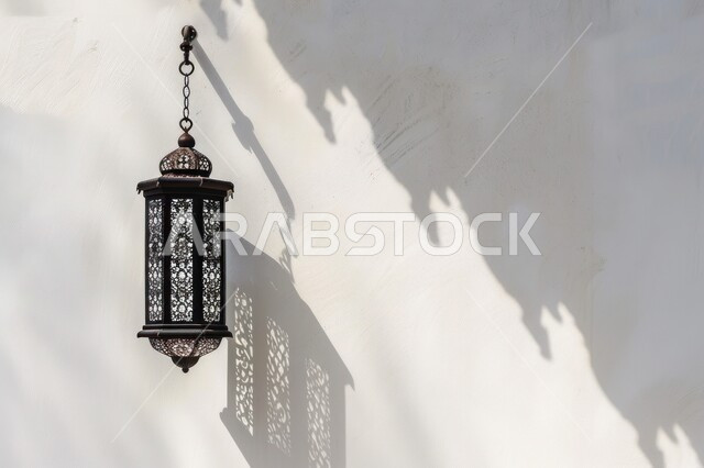 أنوار وإضاءة وزينة شهر الخير، تحف وتصاميم وديكورات هندسية اسلامية، مصباح معدني عربي تقليدي، فانوس رمضان المضيء، اجواء دينية رمضانية