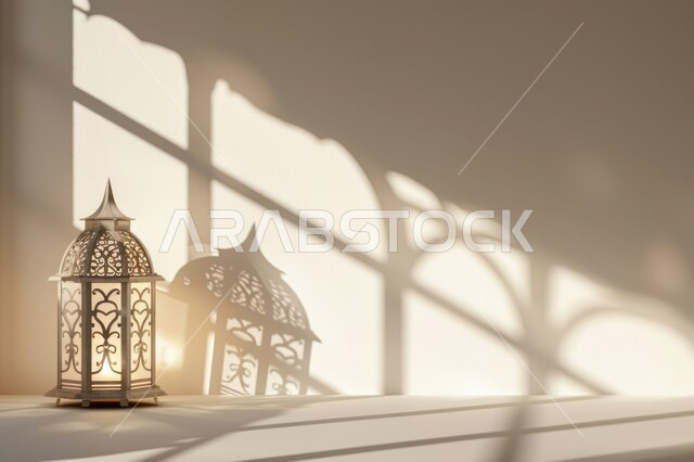 Lights, illumination and decorations for the month of goodness, Islamic geometric antiques and designs and decorations, traditional Arabic metal lamp, illuminated Ramadan lantern, Ramadan religious atmosphere