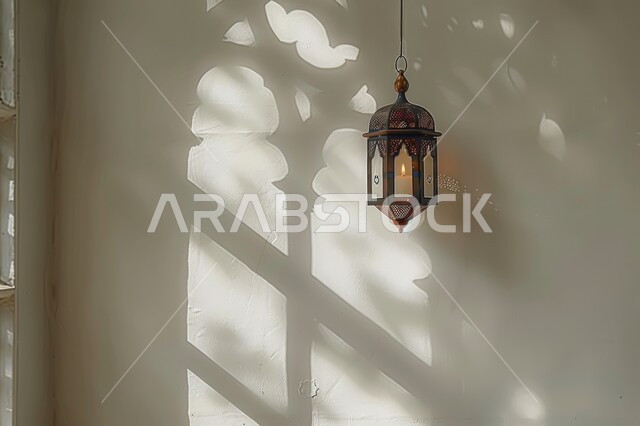 تحف وتصاميم وديكورات هندسية اسلامية، أنوار وإضاءة وزينة شهر الخير،  مصباح معدني عربي تقليدي، فانوس رمضان المضيء، اجواء دينية رمضانية