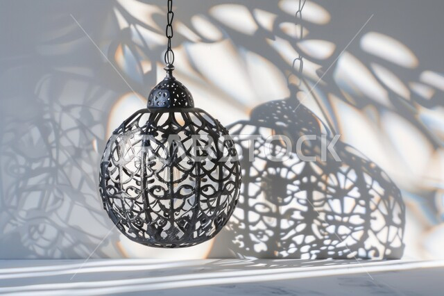 تحف وتصاميم وديكورات هندسية اسلامية، أنوار وإضاءة وزينة شهر الخير،  مصباح معدني عربي تقليدي، فانوس رمضان المضيء، اجواء دينية رمضانية