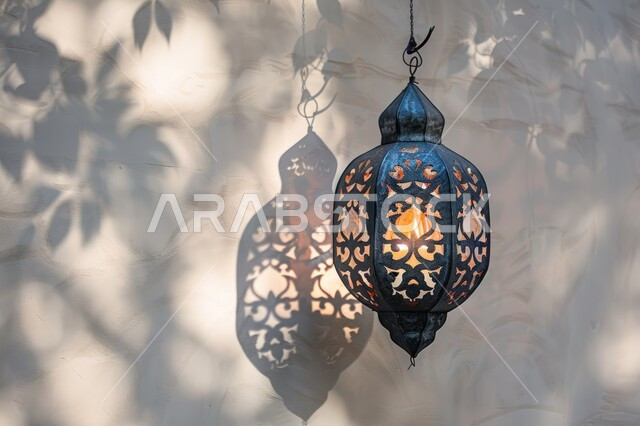 تحف وتصاميم وديكورات هندسية اسلامية، أنوار وإضاءة وزينة شهر الخير،  مصباح معدني عربي تقليدي، فانوس رمضان المضيء، اجواء دينية رمضانية