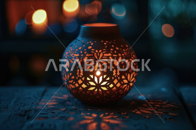 تحف وتصاميم وديكورات هندسية اسلامية، أنوار وإضاءة وزينة شهر الخير،  مصباح معدني عربي تقليدي، فانوس رمضان المضيء، اجواء دينية رمضانية