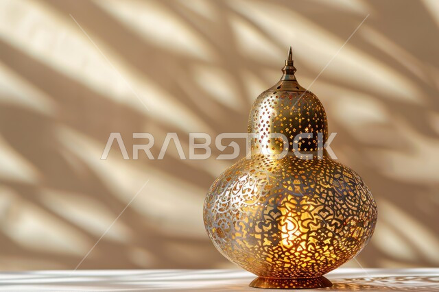 اجواء دينية رمضانية, تحف وتصاميم وديكورات هندسية اسلامية، أنوار وإضاءة وزينة شهر الخير، مصباح معدني عربي تقليدي، فانوس رمضان المضيء