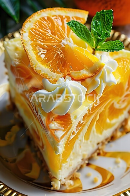 تشيز كيك مع طبقات الكريمه و الجبن ، قطعه شهية من التشيز كيك مزينة بالفاكهة الطازجة، حلويات وسكريات عالية السعرات ، قطع الحلوى الشهية الشرقية ، تحلية باردة ولذيذة.