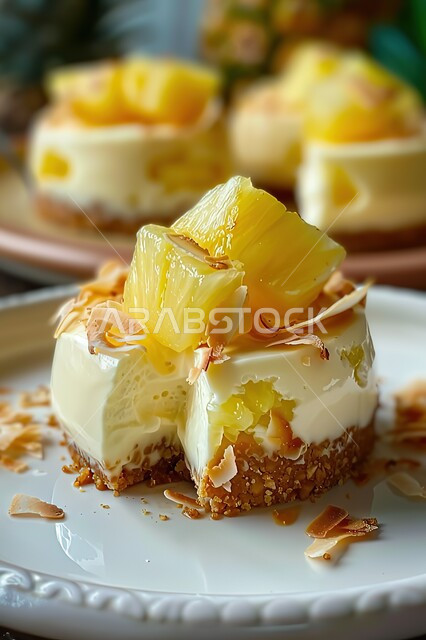 تشيز كيك مع طبقات الكريمه و الجبن ، قطعه شهية من التشيز كيك مزينة بالفاكهة الطازجة، حلويات وسكريات عالية السعرات ، قطع الحلوى الشهية الشرقية ، تحلية باردة ولذيذة.