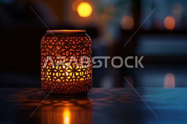 الفن الاسلامي للتحف والاكسسوارات, ديكورات وأنوار في الأجواء الرمضانية الروحانية, فانوس عربي  مزخرف مضيء، إضاءة وزينة شهر رمضان المبارك، فوانيس و تحف اسلامية تقليدية للاحتفال بقدوم شهر الخير