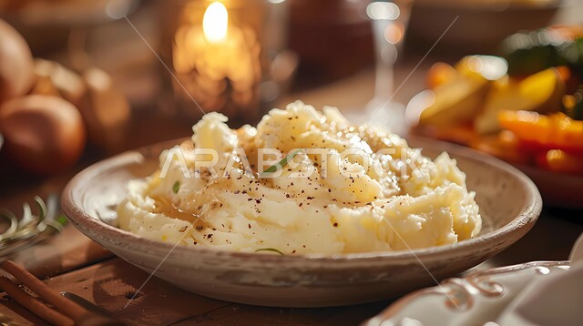 Creamy mashed potatoes with delicious spices, serving and preparing meals and fast foods, delicious food and appetizer recipes, local national products, high-value meal