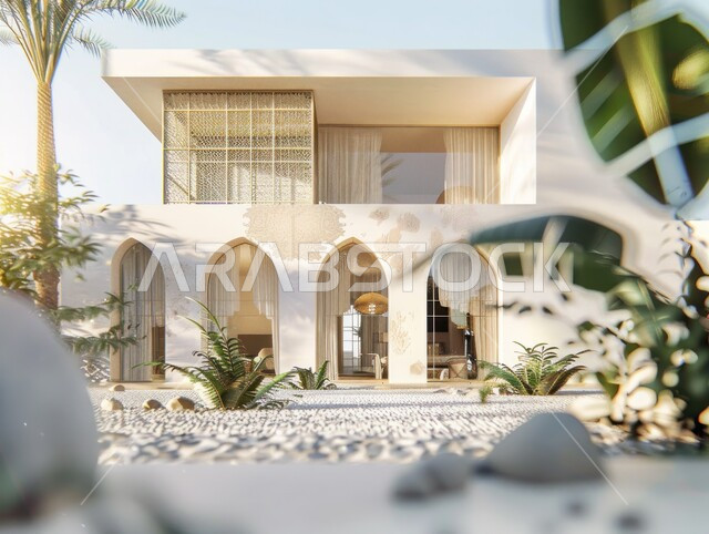 تصاميم داخلية وديكورات راقية على الطراز العربي الحديث لشقق سكنية في المملكة العربية السعودية، أثاث أنيق ومريح، الفن الهندسي المعماري للفلل والعقارات الجديدة، الاهتمام بالتشجير والنباتات الخضراء، التفاصيل والاكسسوارات الأثرية لقديمة