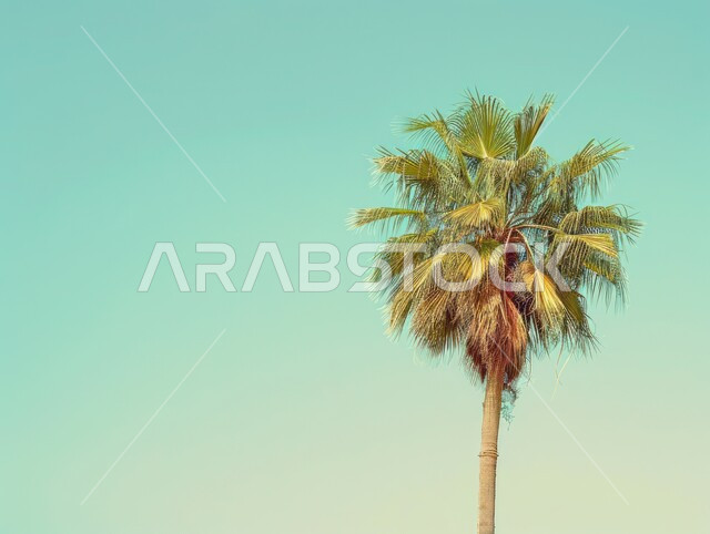 Illustrations of palm trees in Saudi Arabia, interest in agriculture, agricultural crops and local national products, picturesque nature in the Arabian Gulf, agricultural fields and lands