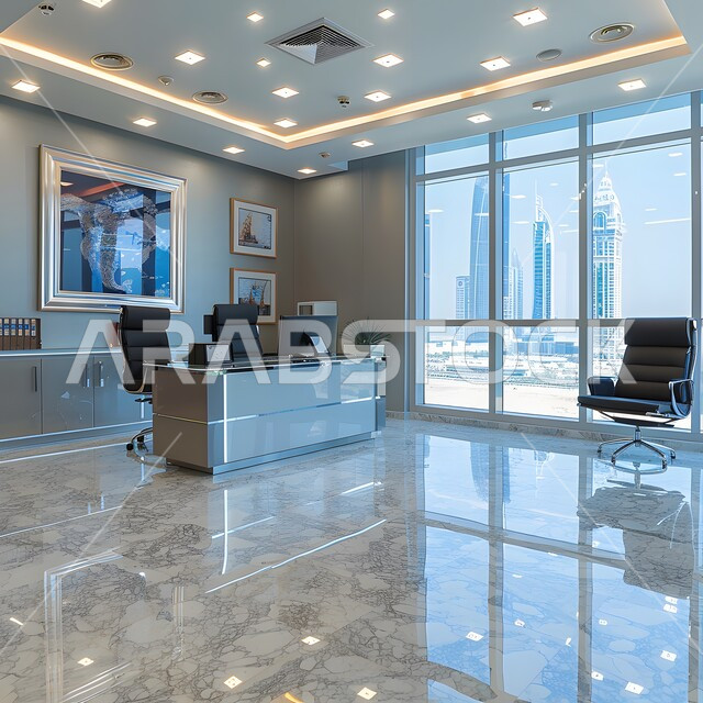 تصميم عصري لمكاتب شركات المملكة العربية السعودية, تصاميم داخلية وديكورات راقية على الطراز الحديث, تجهيزات مكتبية حديثة بأثاث أنيق ومريح، واجهات زجاجية ضخمة في مكتب العمل
