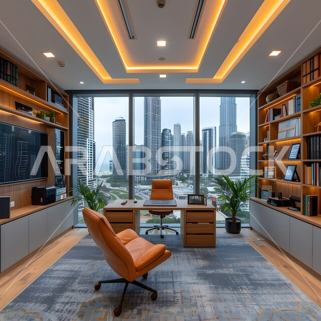 تصميم عصري لمكاتب شركات المملكة العربية السعودية, تصاميم داخلية وديكورات راقية على الطراز الحديث, تجهيزات مكتبية حديثة بأثاث أنيق ومريح، واجهات زجاجية ضخمة في مكتب العمل