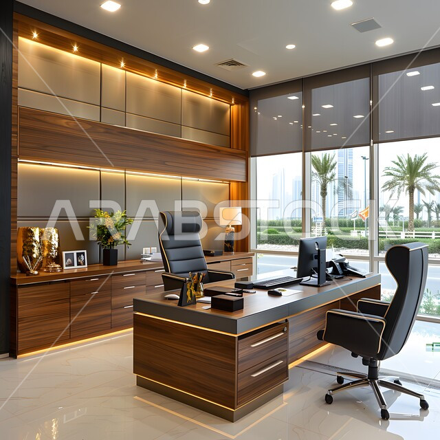 تصاميم داخلية وديكورات راقية على الطراز الحديث, تصميم عصري لمكاتب شركات المملكة العربية السعودية, تجهيزات مكتبية حديثة بأثاث أنيق ومريح، واجهات زجاجية ضخمة في مكتب العمل