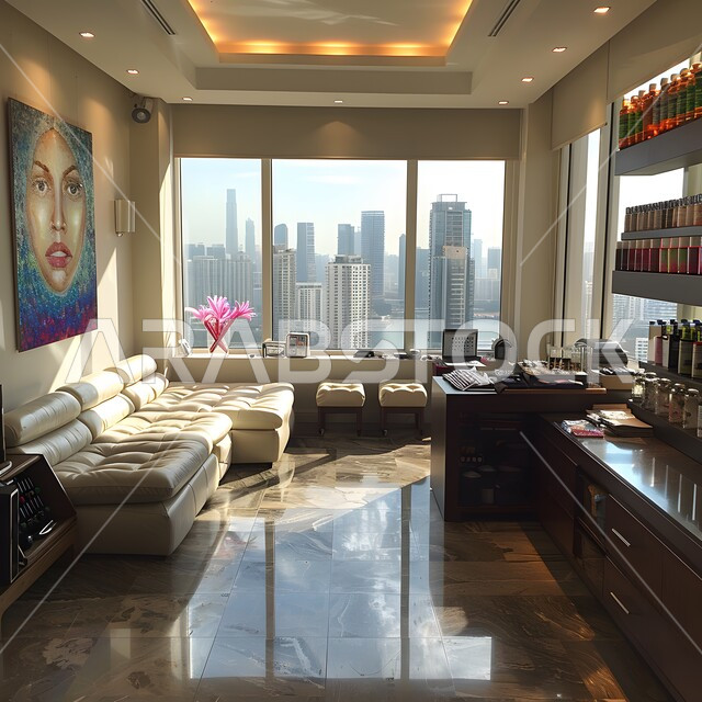 ديكورات راقية وتصاميم داخلية على الطراز الحديث, تجهيزات مكتبية حديثة بأثاث أنيق ومريح، تصميم عصري لمكاتب شركات المملكة العربية السعودية, واجهات زجاجية ضخمة في مكتب العمل