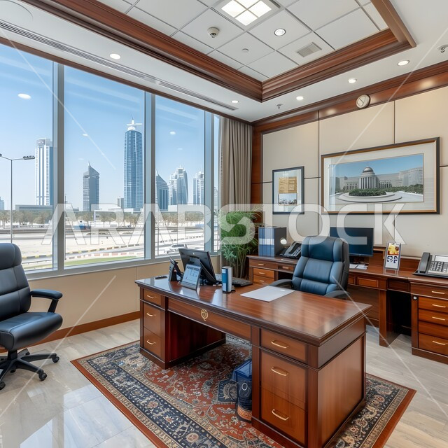 ديكورات راقية وتصاميم داخلية على الطراز الحديث, تجهيزات مكتبية حديثة بأثاث أنيق ومريح، تصميم عصري لمكاتب شركات المملكة العربية السعودية, واجهات زجاجية ضخمة في مكتب العمل