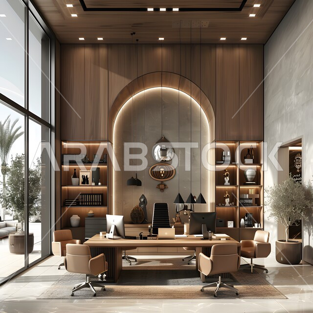 ديكورات راقية وتصاميم داخلية على الطراز الحديث, تجهيزات مكتبية حديثة بأثاث أنيق ومريح، تصميم عصري لمكاتب شركات المملكة العربية السعودية, واجهات زجاجية ضخمة في مكتب العمل