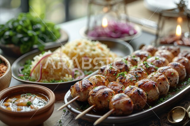  أنواع الأطعمة الشرقية العربية في موائد شهر رمضان المبارك، موعد الإفطار عند اذان المغرب، مطاعم ومطابخ المملكة العربية السعودية، سفرة مليئة بأصناف المأكولات والمقبلات الشهية، الوجبات والأطباق الرئيسية على مائدة الطعام