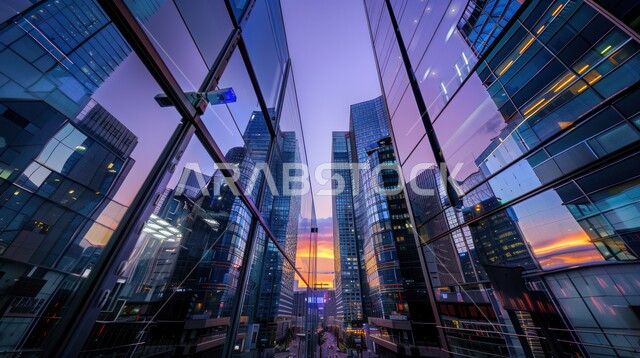 النمو والتطور العمراني في السعودية، الفن الهندسي المعماري للمباني وناطحات السحاب المشهورة في المملكة، تحقيق النهضة الاقتصادية والتجارية، صورة مقربة من الأسفل للأبراج في مدينة الرياض