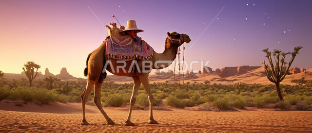 المحميات الطبيعية لتربية ورعاية الابل، رعاية الثدييات والمواشي وحيوان الجمل في صحاري المملكة العربية السعودية، صورة لناقة عربية أصيلة شقراء تقف في المناطق الصحراوية، مفهوم الأصالة والعراقة