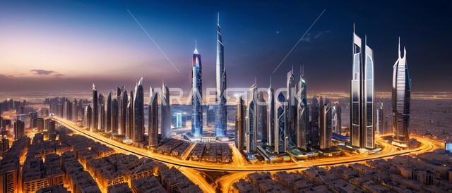 رؤية مستقبلية سعودية 2030, منظر تخيلي للأبراج وناطحات السحاب المضيئة ليلاً, الفن الهندسي المعماري في البناء على الطراز الحديث, المعالم السياحية المشهورة في بالمملكة العربية السعودية, مفهوم التطور و التقدم العمراني