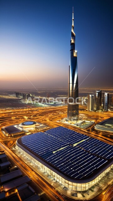 The concept of engineering development, a futuristic imaginary view of progress and urban growth, modern architectural arts and engineering designs for skyscrapers in the Kingdom of Saudi Arabia, towers, buildings and high-rise commercial facilities, Saudi Vision 2030