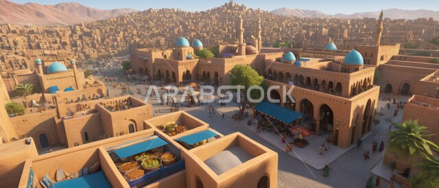 Distinctive designs of domes and minarets, landmarks and holy religious places in the Kingdom of Saudi Arabia, worship and closeness to God, architectural engineering art of mosques in the Islamic style