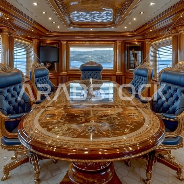 التصميم العصري الحديث للمكاتب في الشركات السعودية، غرفة اجتماعات واسعة مع طاولة محاطة بكراسي، غرف مكتبية بتصاميم وديكورات داخلية فخمة، النوافذ والواجهات الزجاجية