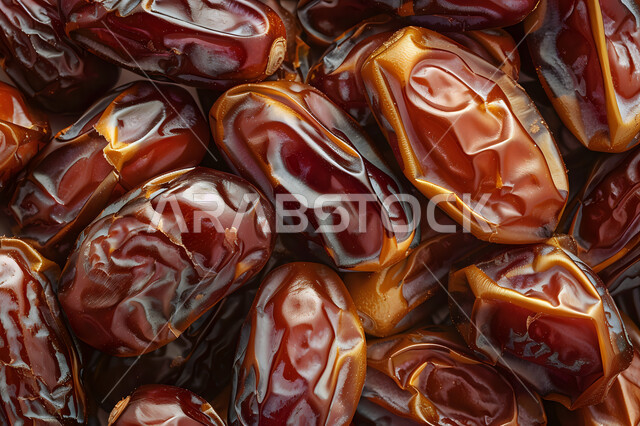النباتات والمحاصيل الزراعية المحلية، تمور من نخيل المملكة العربية السعودية، منتج وطني محلي، وجبة ذات قيمة غذائية عالية، ضيافة رمضانية تقليدية، صورة مقربة لحبات التمر السكري الصحي 