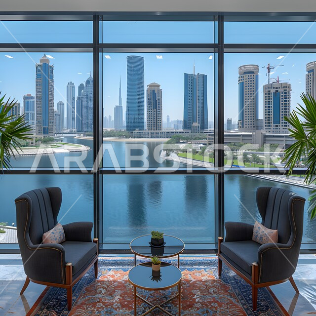 تصاميم عصرية حديثة لمكاتب الشركات السعودية، غرف مكتبية بتصميم داخلي وديكورات حديثة و راقية، الفن الهندسي المعماري، غرف العمل والاجتماع مع العملاء، مكتب بواجهة زجاجية مطلة على الأبراج وناطحات السحاب الشاهقة، أثاث واكسسوارات ومعدات مكتبية فاخرة