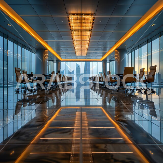 غرف مكتبية بتصميم داخلي وديكورات حديثة و راقية، قاعات العمل والاجتماع مع العملاء، أثاث واكسسوارات ومعدات مكتبية فاخرة، تصاميم عصرية حديثة لمكاتب الشركات السعودية، الفن الهندسي المعماري، مكتب بواجهة زجاجية مطلة على الأبراج وناطحات السحاب الشاهقة