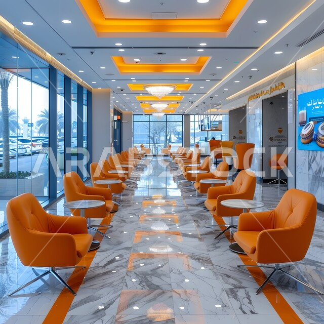 Lounge and waiting room, elegant design of hotel reception lobby and entrance, hotel lobby with modern contemporary designs, decorations and interior designs for luxury hotels and resorts, companies and commercial offices in the Kingdom of Saudi Arabia