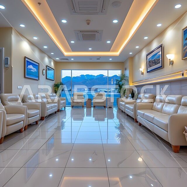 Lounge and waiting room, elegant design of hotel reception lobby and entrance, hotel lobby with modern contemporary designs, decorations and interior designs for luxury hotels and resorts, companies and commercial offices in the Kingdom of Saudi Arabia
