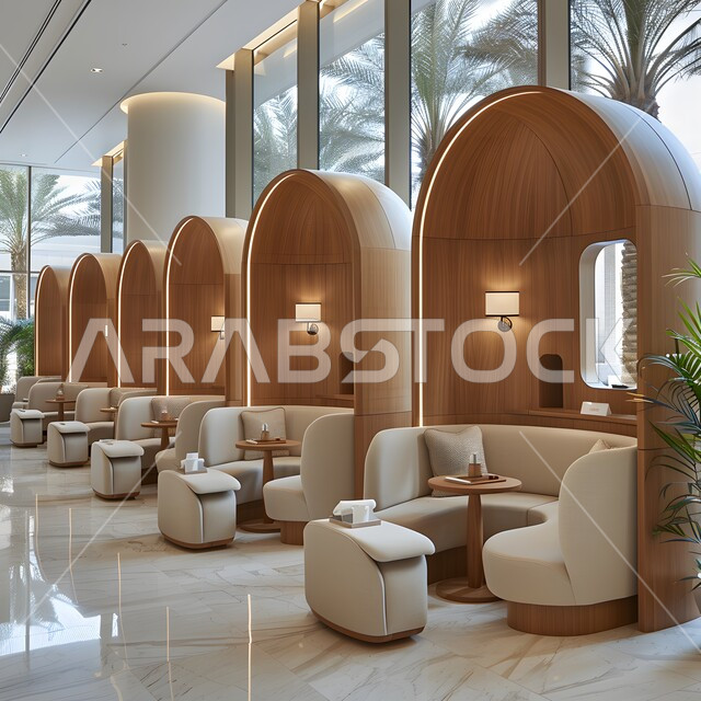  أثاث داخلي راقي لمقهى على الطراز الحديث في المملكة العربية السعودية، الديكورات والتصاميم الداخلية الفريدة للكافيهات والمطاعم، الفن الهندسي المعماري في إنشاء الواجهات الزجاجية للمقاهي العصرية, صالة مطعم بديكورات وألوان جذابة