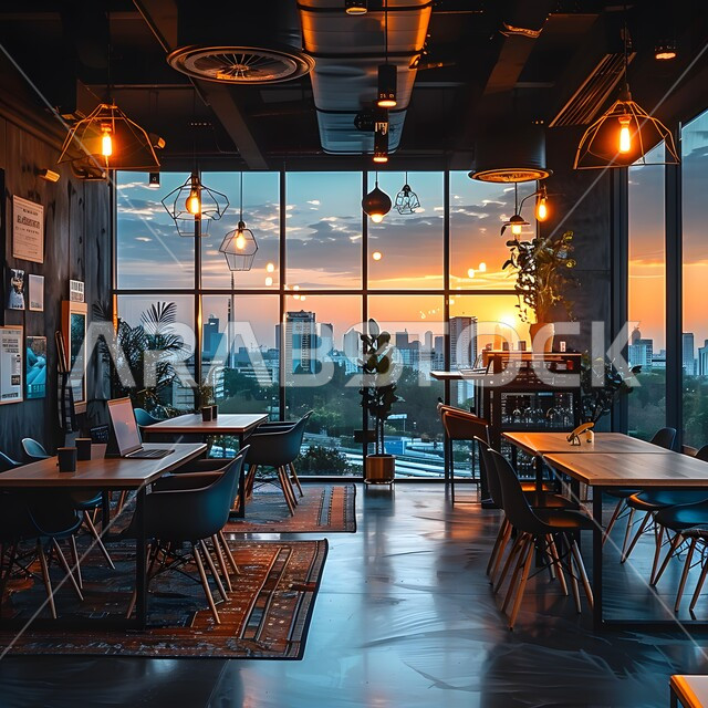  الديكورات والتصاميم الداخلية الفريدة للكافيهات والمطاعم، أثاث داخلي راقي لمقهى على الطراز الحديث في المملكة العربية السعودية، الفن الهندسي المعماري في إنشاء الواجهات الزجاجية للمقاهي العصرية, صالة مطعم بديكورات وألوان جذابة